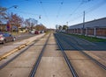 Ramrod straigth tram tracks Royalty Free Stock Photo